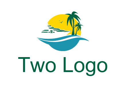 cruise ship palm trees and sun travel logo