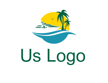 cruise ship palm trees and sun travel logo