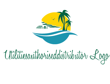 cruise ship palm trees and sun travel logo