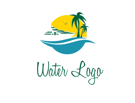 cruise ship palm trees and sun travel logo