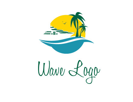 cruise ship palm trees and sun travel logo