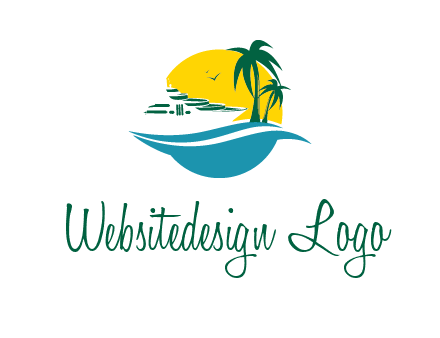 cruise ship palm trees and sun travel logo