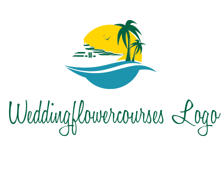 cruise ship palm trees and sun travel logo