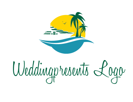 cruise ship palm trees and sun travel logo