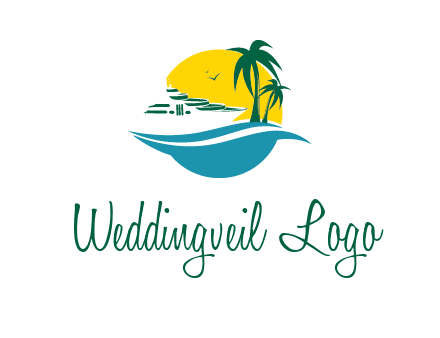 cruise ship palm trees and sun travel logo