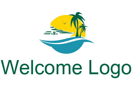 cruise ship palm trees and sun travel logo