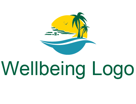 cruise ship palm trees and sun travel logo