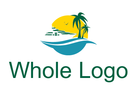 cruise ship palm trees and sun travel logo