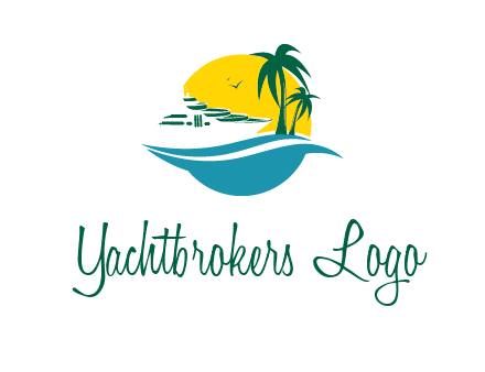 cruise ship palm trees and sun travel logo