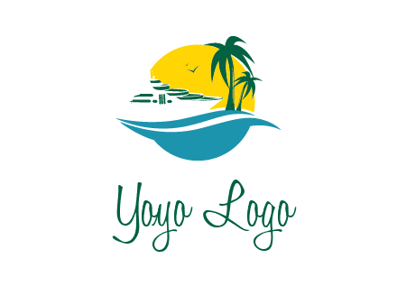 cruise ship palm trees and sun travel logo