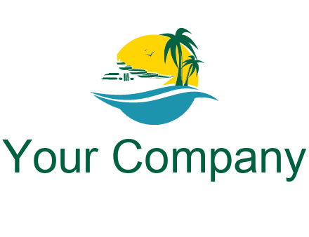cruise ship palm trees and sun travel logo