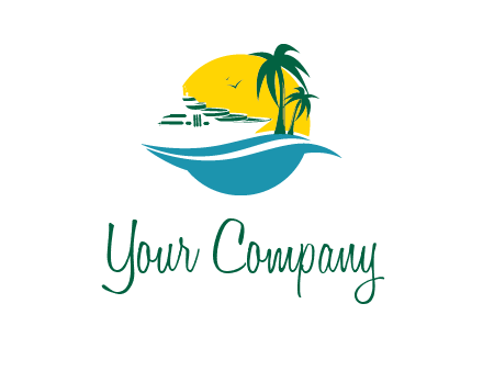 cruise ship palm trees and sun travel logo