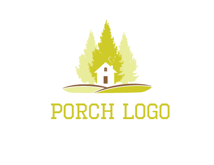 pine trees and house on hill logo