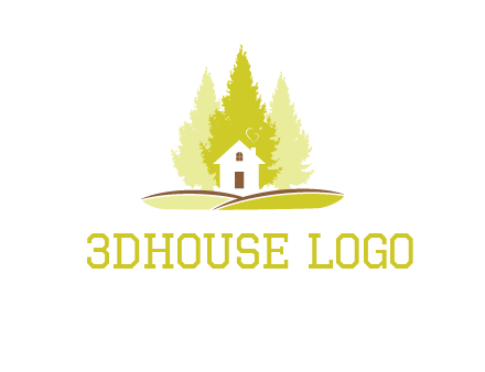 pine trees and house on hill logo