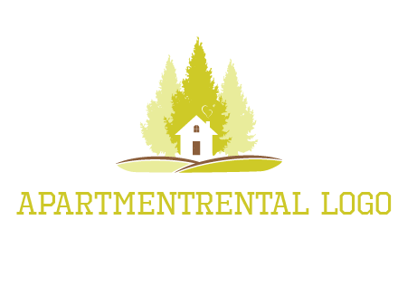 pine trees and house on hill logo