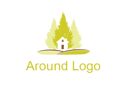 pine trees and house on hill logo