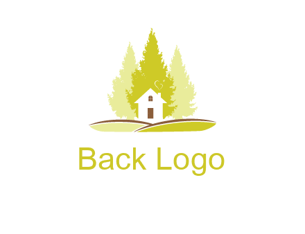 pine trees and house on hill logo