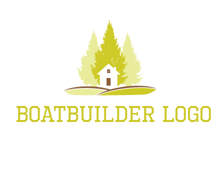 pine trees and house on hill logo