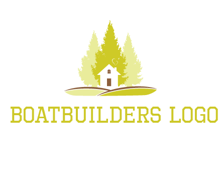 pine trees and house on hill logo