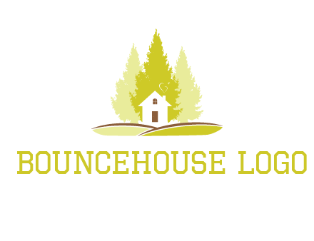 pine trees and house on hill logo