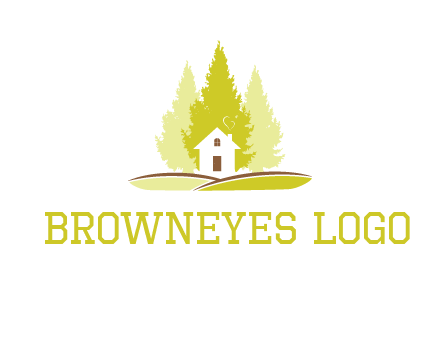 pine trees and house on hill logo