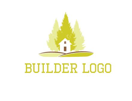 pine trees and house on hill logo