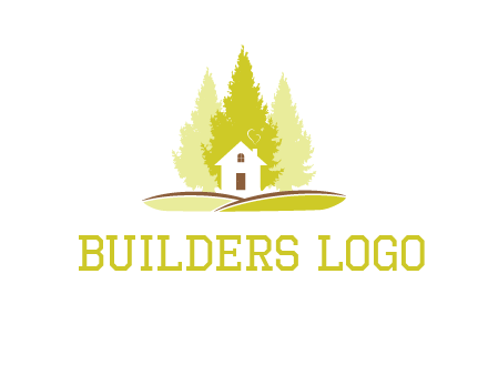 pine trees and house on hill logo