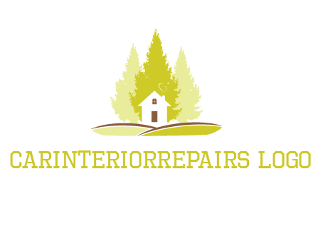 pine trees and house on hill logo