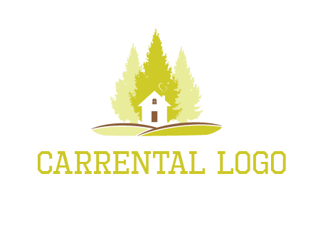 pine trees and house on hill logo