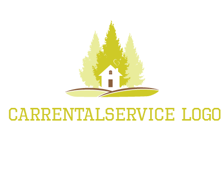 pine trees and house on hill logo