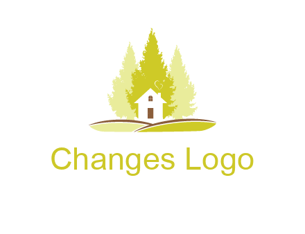 pine trees and house on hill logo