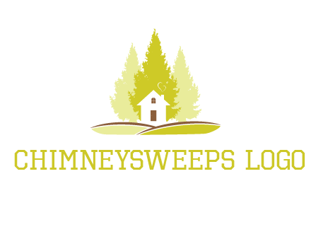 pine trees and house on hill logo