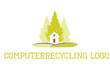 pine trees and house on hill logo