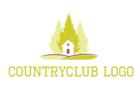 pine trees and house on hill logo