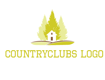 pine trees and house on hill logo