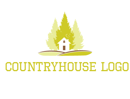 pine trees and house on hill logo