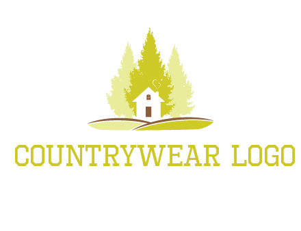 pine trees and house on hill logo