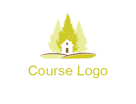 pine trees and house on hill logo
