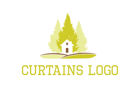 pine trees and house on hill logo