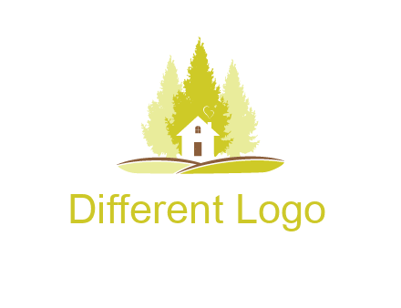 pine trees and house on hill logo