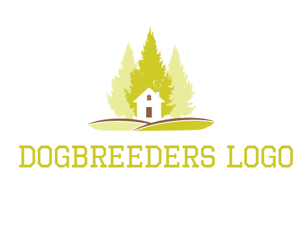pine trees and house on hill logo