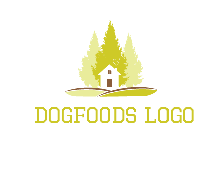 pine trees and house on hill logo