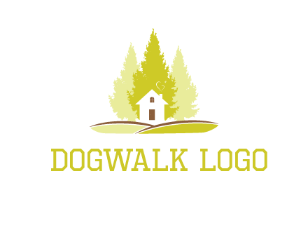 pine trees and house on hill logo