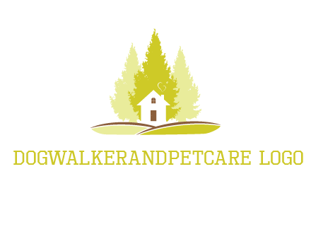 pine trees and house on hill logo