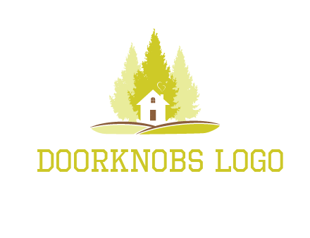 pine trees and house on hill logo