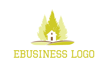pine trees and house on hill logo