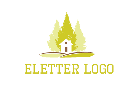 pine trees and house on hill logo