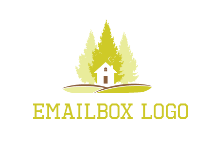 pine trees and house on hill logo