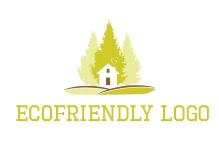 pine trees and house on hill logo