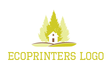 pine trees and house on hill logo
